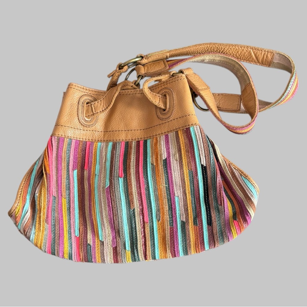 Lucky brand colorful striped leather shoulder hobo bag - Picture 2 of 10